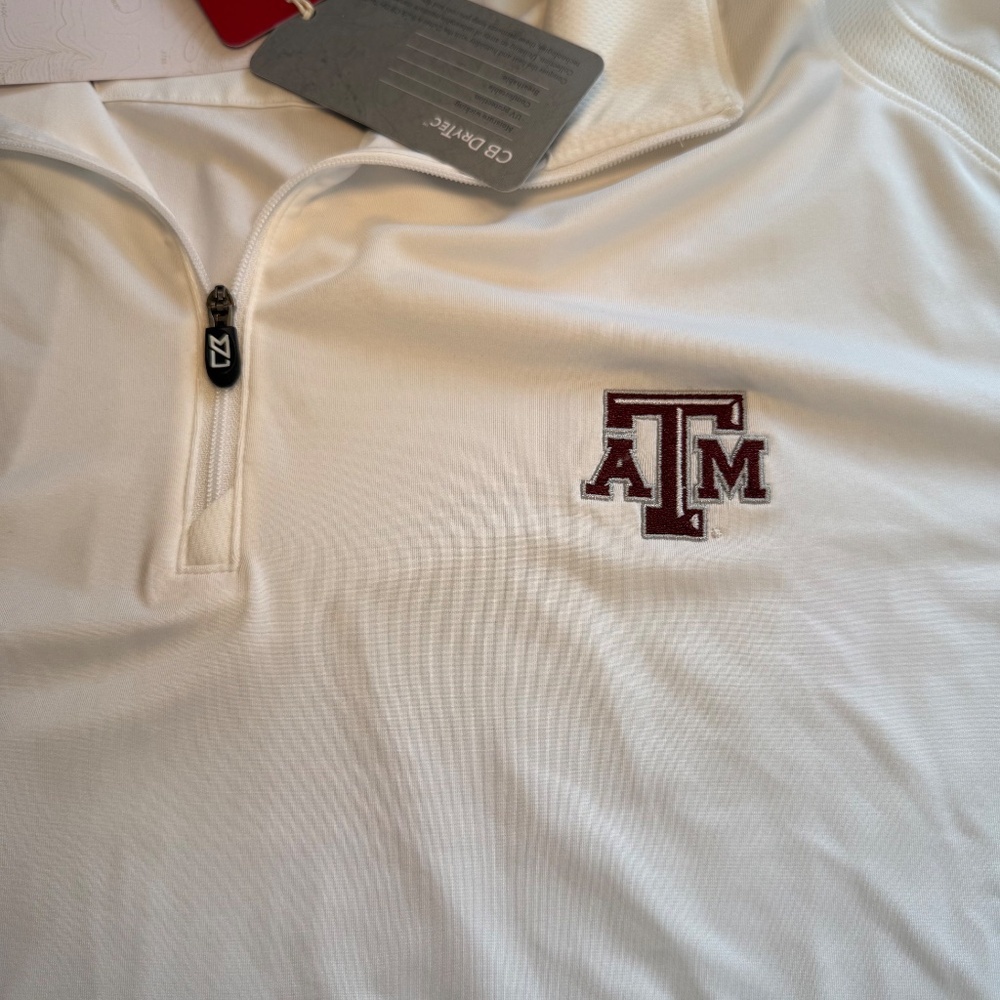 Men's Cutter & Buck White Texas A&M Aggies Adapt Eco Knit Quarter-Zip Pullover - Picture 8 of 10